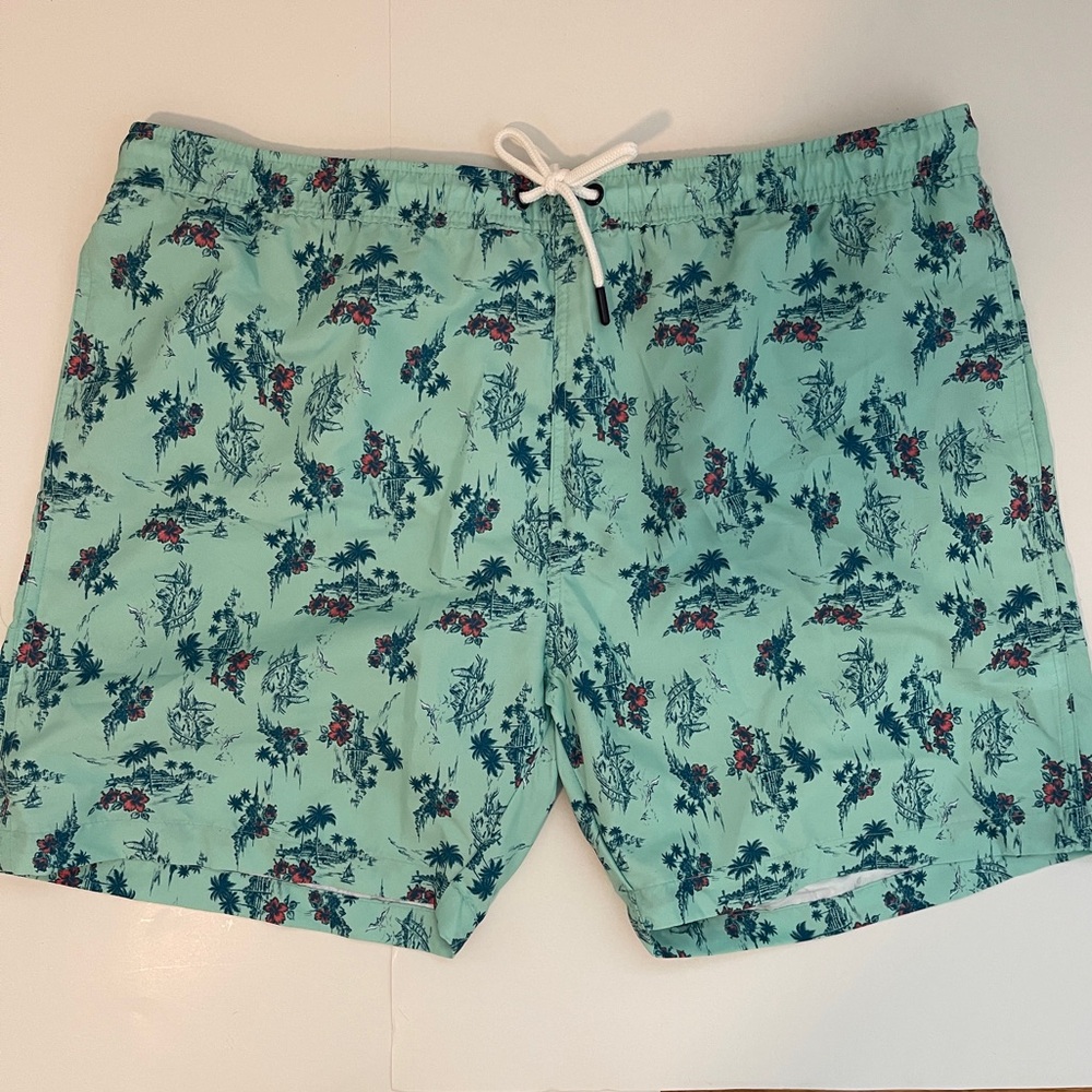 NWT Teal Tropical Print Swim Trunks